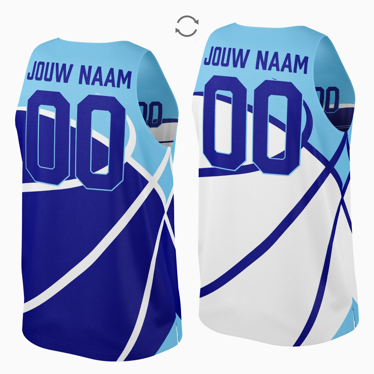 Blauw-Wit Reversible Training Jersey achterkant met naam en nummer