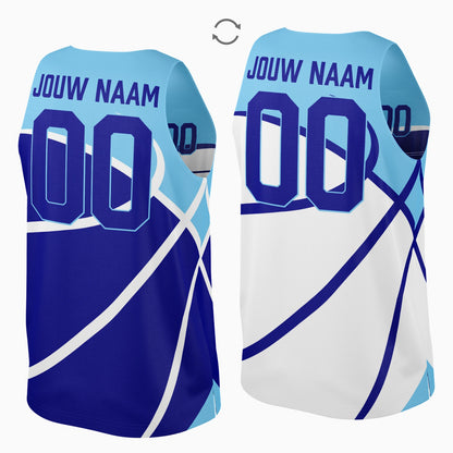 Blauw-Wit Reversible Training Jersey achterkant met naam en nummer